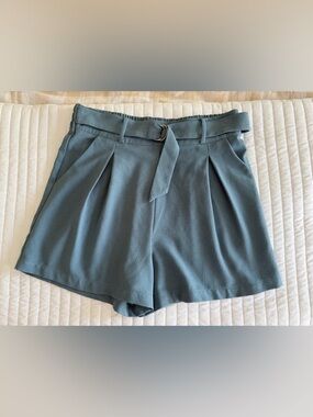 Abound High-Waist Pleated Belted Shorts - Slate Blue